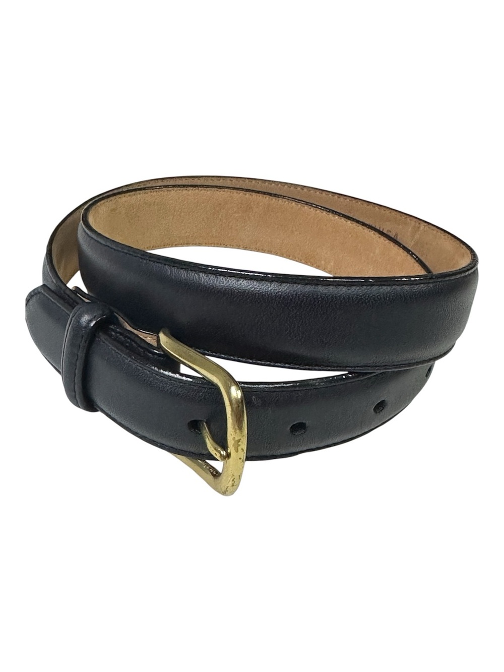 Vintage Land’s End Navy Leather Belt Made In USA Gold Tone Buckle Size 28